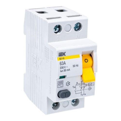 Выключатель дифференциального тока IEK ВД1-63 ИЭК MDV10-2-063-030 2п 63A 30mA тип AC