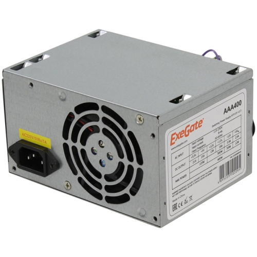 Блок питания ExeGate AAA400 (ES259590RUS-PC) 400W (ATX, PC, 8cm fan, 24pin, 4pin, 2xSATA, IDE, кабель 220V в комплекте)