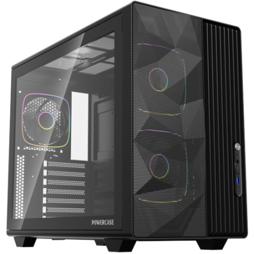 Корпус Powercase TX5 ARGB (CTX5AB-A3), TG, Type-C, 3x 120мм ARGB PWM Fans, чёрный, ATX