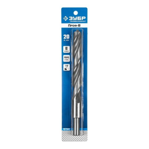 Сверло по металлу, сталь ЗУБР Профессионал 29621-20 Р6М5, 20х205 мм