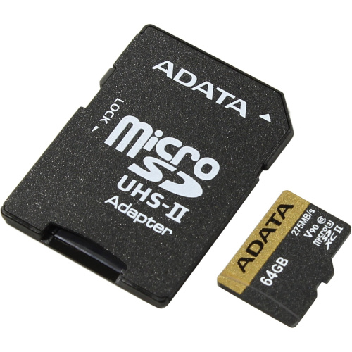 Карта памяти A-DATA ASDX64GUII3CL10-C 64GB microSDXC Class 10 UHS-II U3 V30 A2 290/260 MB/s