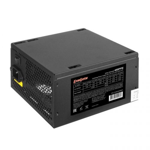 Блок питания ExeGate EX260640RUS-PC 450W 450PPE, ATX, PC, black, APFC, 12cm, 24p+(4+4)p, PCI-E, 3xIDE, 5xSATA, FDD + кабель 220V