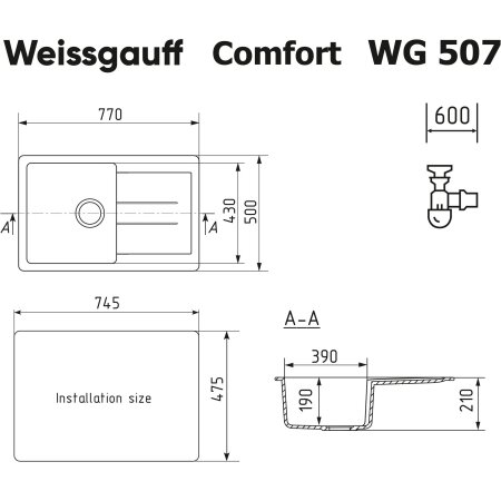 Кухонная мойка Weissgauff WG 507344 Comfort Deep Space