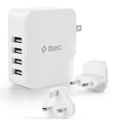 СЗУ TTEC 2SC02BUK Quattro Worldwide Travel Charger 5.1A/25W 4 USB-A Port EU/GB/USA White