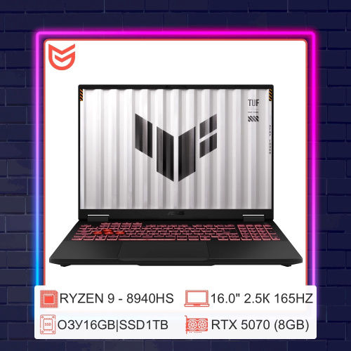 16" Ноутбук ASUS TUF FA608 (AMD Ryzen 9/16"/2.5K-165Hz/16Gb/1Tb SSD/NVIDIA GeForce RTX 5070 8GB