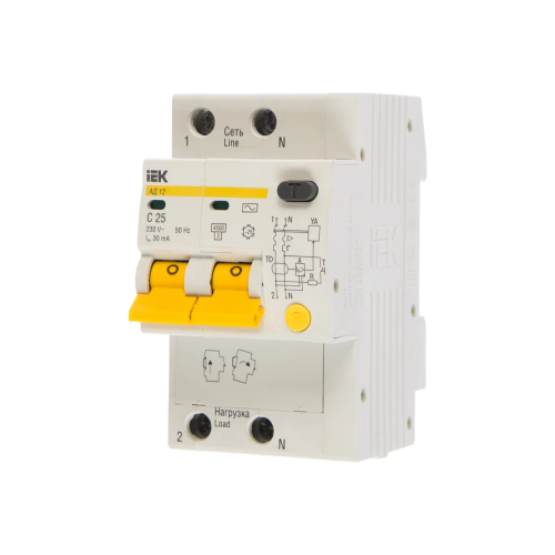 Дифавтомат IEK АД12М (MAD12-2-025-C-030) 25A тип C 4.5kA 30мА A 2П 230В белый