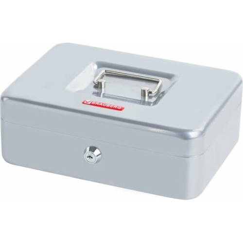 Ящик для денег BRAUBERG 291059 90х180х250мм, ключевой замок, серебристый