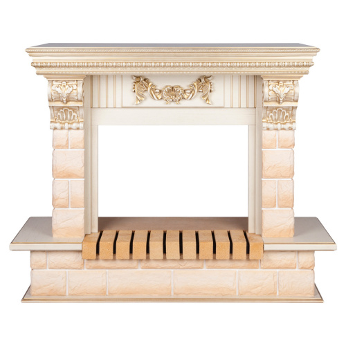 Портал каминный из МДФ RealFlame Gracia WT белый дуб с золотой патиной