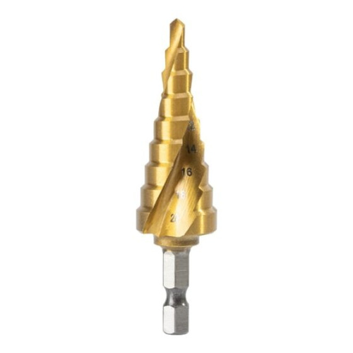 Сверло ступенчатое по металлу Deli DH-JTZ020-E2 4-20мм, HSS M2, спиральная канавка, шестигранный хвостовик