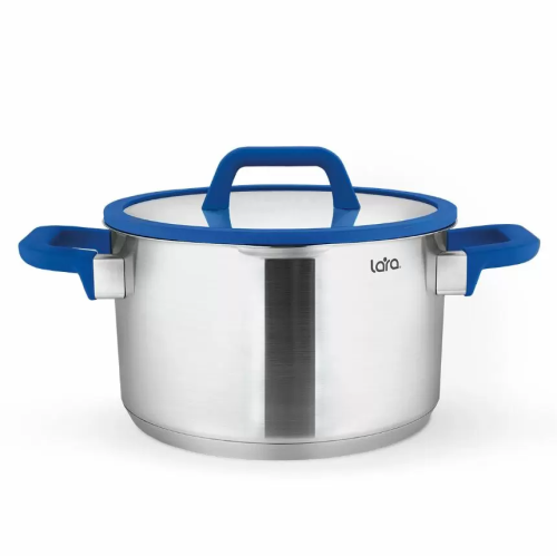 Кастрюля LARA LR02-791 Сапфир (нерж) 18х10см 2.7л, индукц. дно, крышка стекло/силикон. слив.З/бмм