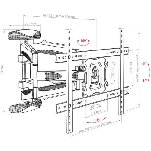 Кронштейн для телевизора Arm Media COBRA-60 черный 32"-65" до45кг поворотно-выдвижной и наклонный