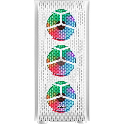 Корпус Ginzzu GL 390 боковая дверца закаленное стекло на петлях на магнитах, controller CRC10, 4* 12R6W Fan 12см RGB белый