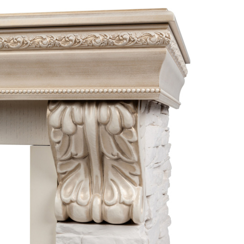 Портал каминный из МДФ RealFlame Rockland Lux белый, белый дуб с патиной, белый камень