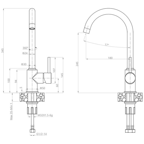 Смеситель GranFest 3650 мрамор/черный
