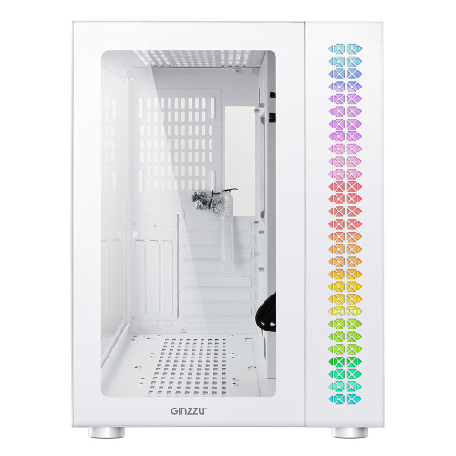 Корпус Ginzzu V560 RGB подсветка, закаленное стекло 1*USB 3.0,1*USB 2.0, AU Белый ATX