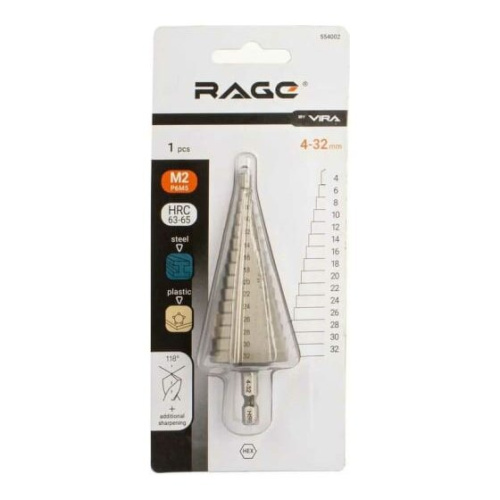 Сверло ступенчатое с шестигранным хвостовиком VIRA Rage 554002 4-32 мм