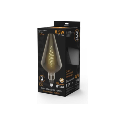 Лампа Gauss Filament Vase (180802005) филам. 8.5Вт цок. E27 свеча 220B 1800K св.свеч.бел.теп. (упак. 1шт)