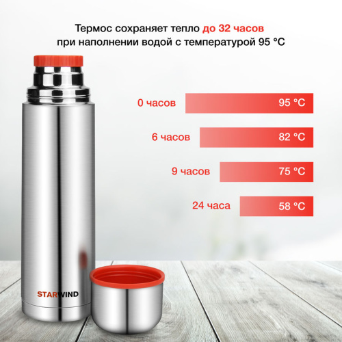 Термос Starwind 10-1000 серебристый/красный