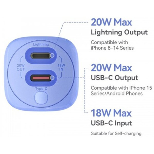 Power Bank Vention FHWM0 5000mAh (USB-C + Lightning) 20W Серо-белый