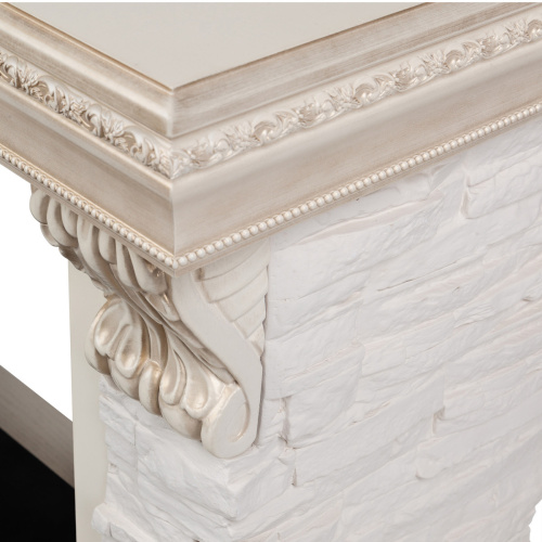 Портал каминный из МДФ RealFlame Rockland Lux белый, белый дуб с патиной, белый камень