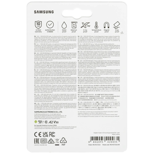 Карта памяти Samsung Evo Plus MB-MC512SA/KR microSDXC 512GB Class 10, A2, V30, UHS-I (U3), W 90 МБ/с, R 160 МБ/с, адаптер на SD