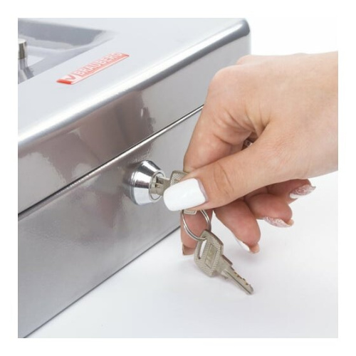 Ящик для денег BRAUBERG 291059 90х180х250мм, ключевой замок, серебристый