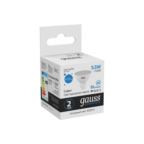 Лампа светодиодная Gauss Elementary 13536 6Вт GU5.3 MR16 спот 220B 6500K св.свечения белый холодный уп/10шт