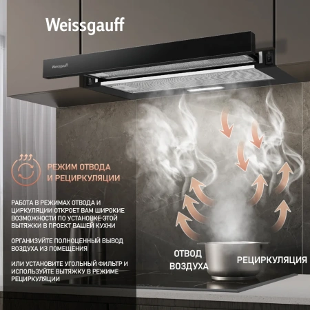 Вытяжка кухонная встраиваемая Weissgauff TEL 600 Black Glass
