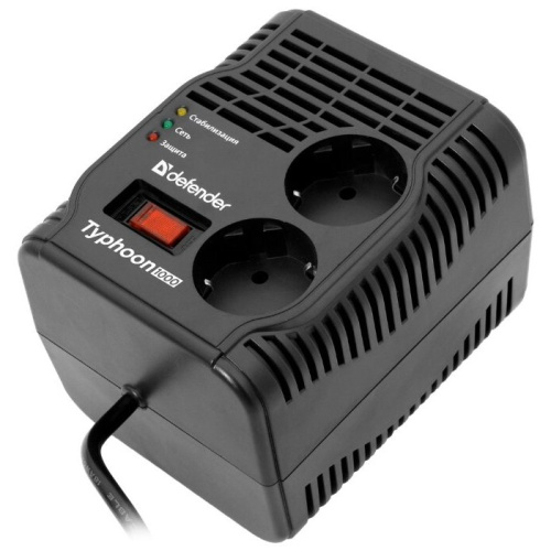 Стабилизатор напряжения DEFENDER AVR Typhoon 1000 320 Вт, 2 розетки (99033)